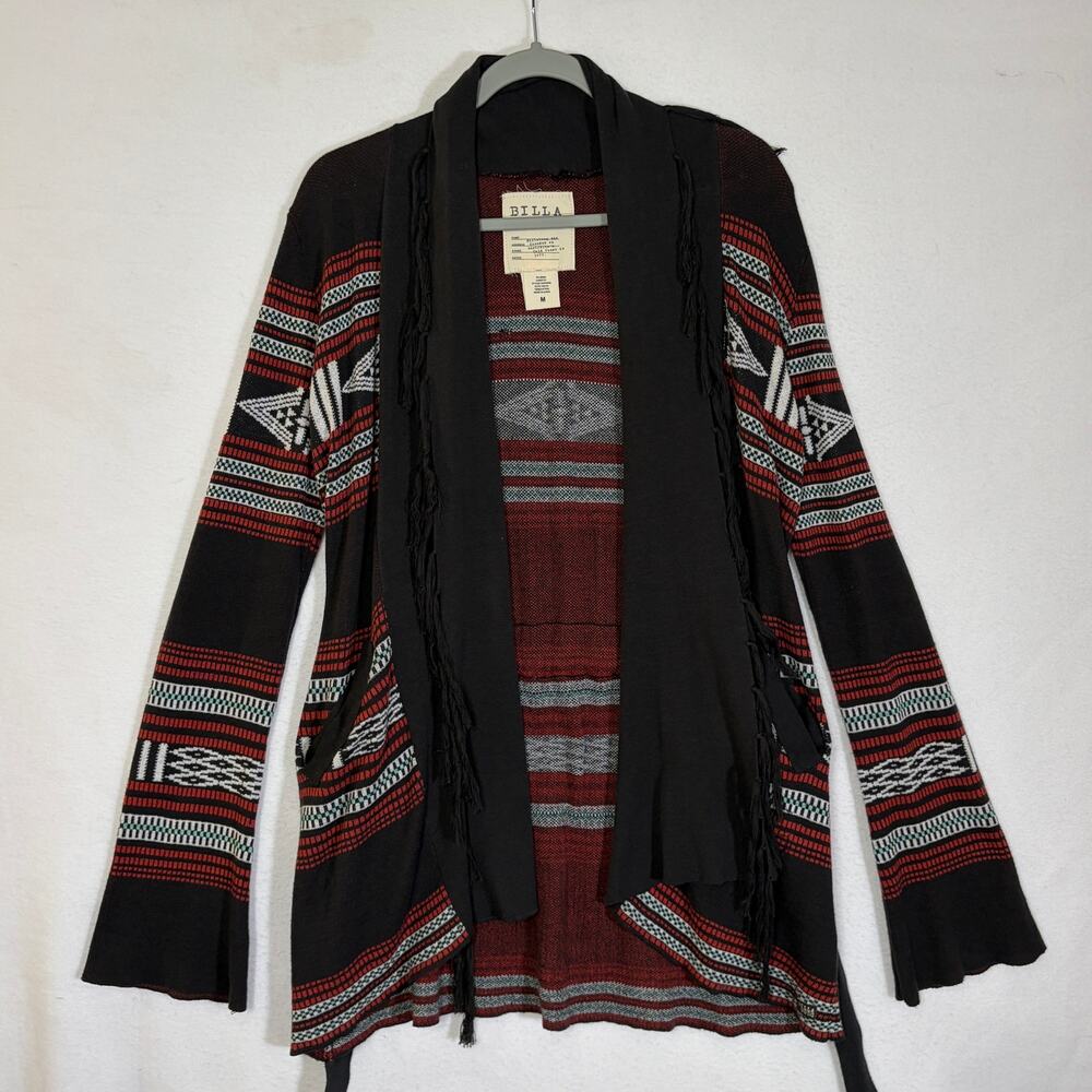 Billabong Cardigan Sweater medium Y2K southwestern knit red black